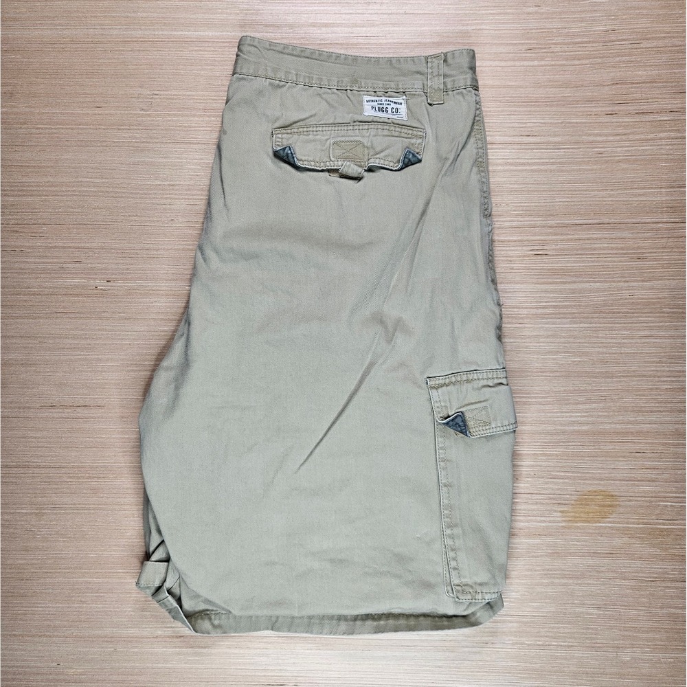 Plugg Co Cargo Shorts Mens 38 Tan Gorpcore Twill Pockets Casual Hiking Outdoors
